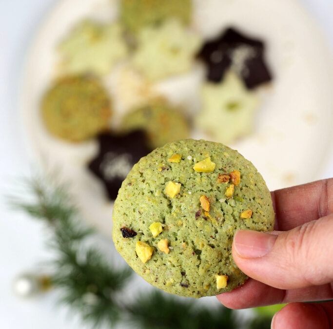 Festive Pistachio Cookie- Chocolate Dipped