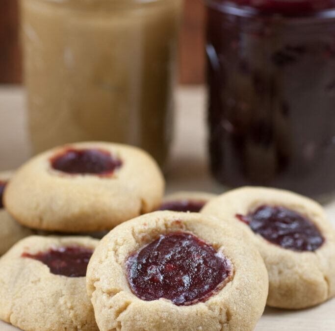 Strawberry Peanut Butter and Jelly Thumbprint Cookies