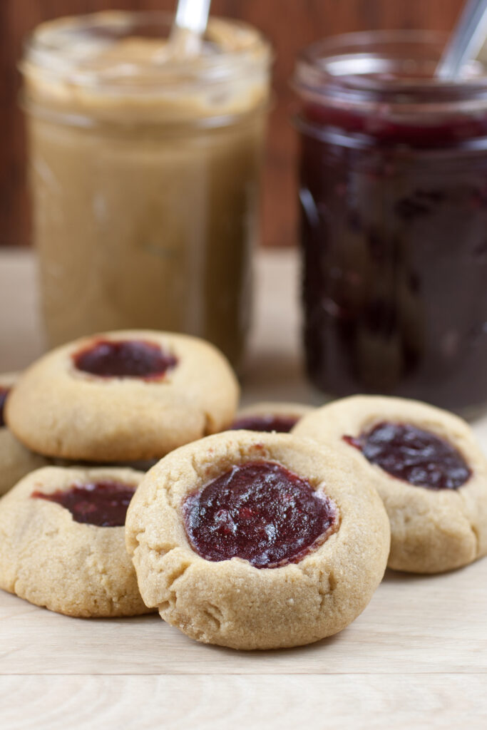 Strawberry Peanut Butter and Jelly Thumbprint Cookies