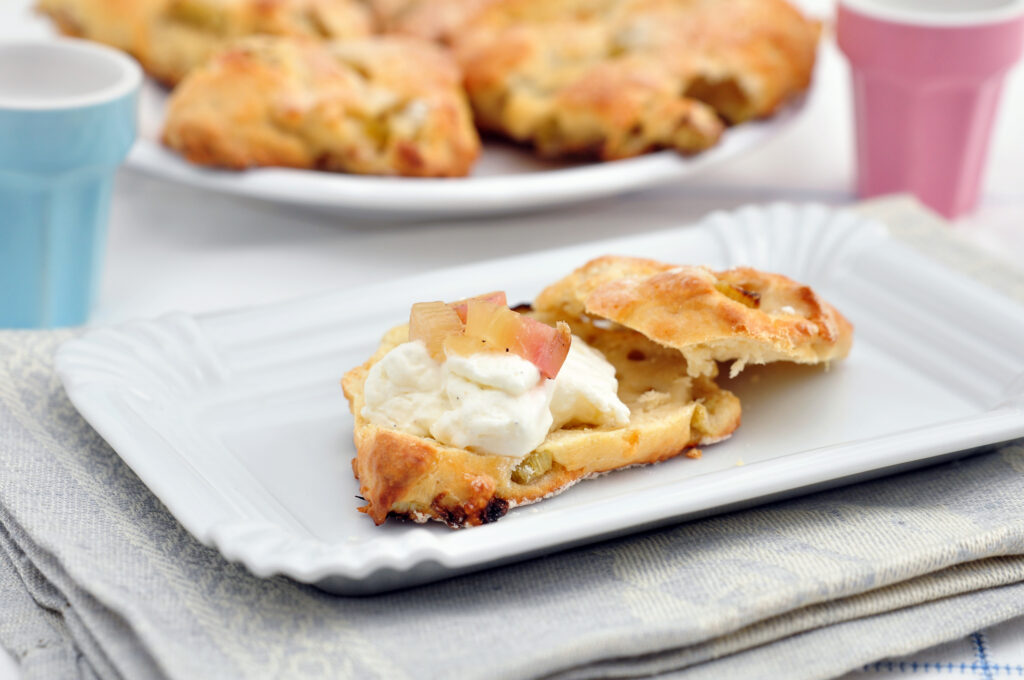 Rhubarb Scones filled with whipped cream and more rhubarb!