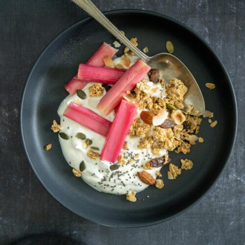 Poached Rhubarb with Granola and Yogurt