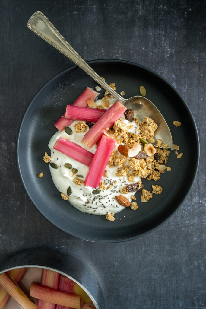 Poached Rhubarb with Granola and Yogurt