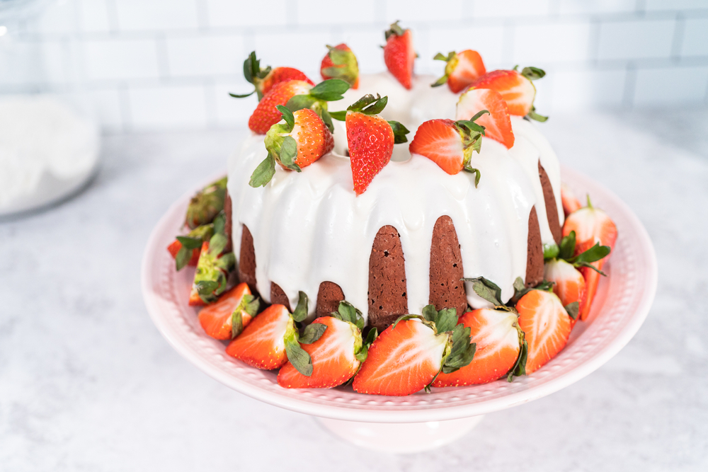 Red Velvet Bundt Cake with Strawberries