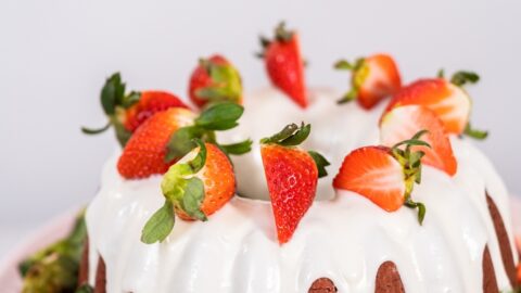 Red Velvet Bundt Cake with Strawberries