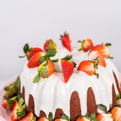 Red Velvet Bundt Cake with Strawberries