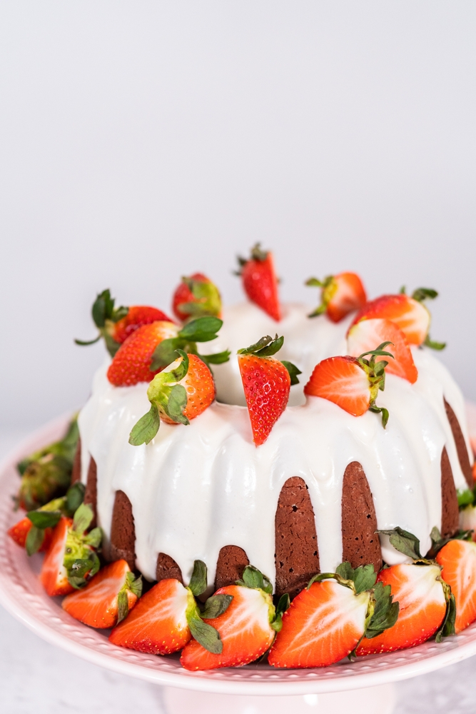 Red Velvet Bundt Cake with Strawberries