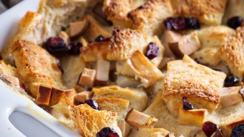 Vegan Cranberry-Pear Bread Pudding