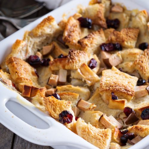 Vegan Cranberry-Pear Bread Pudding