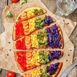 Vegan Rainbow Vegetable Pizza